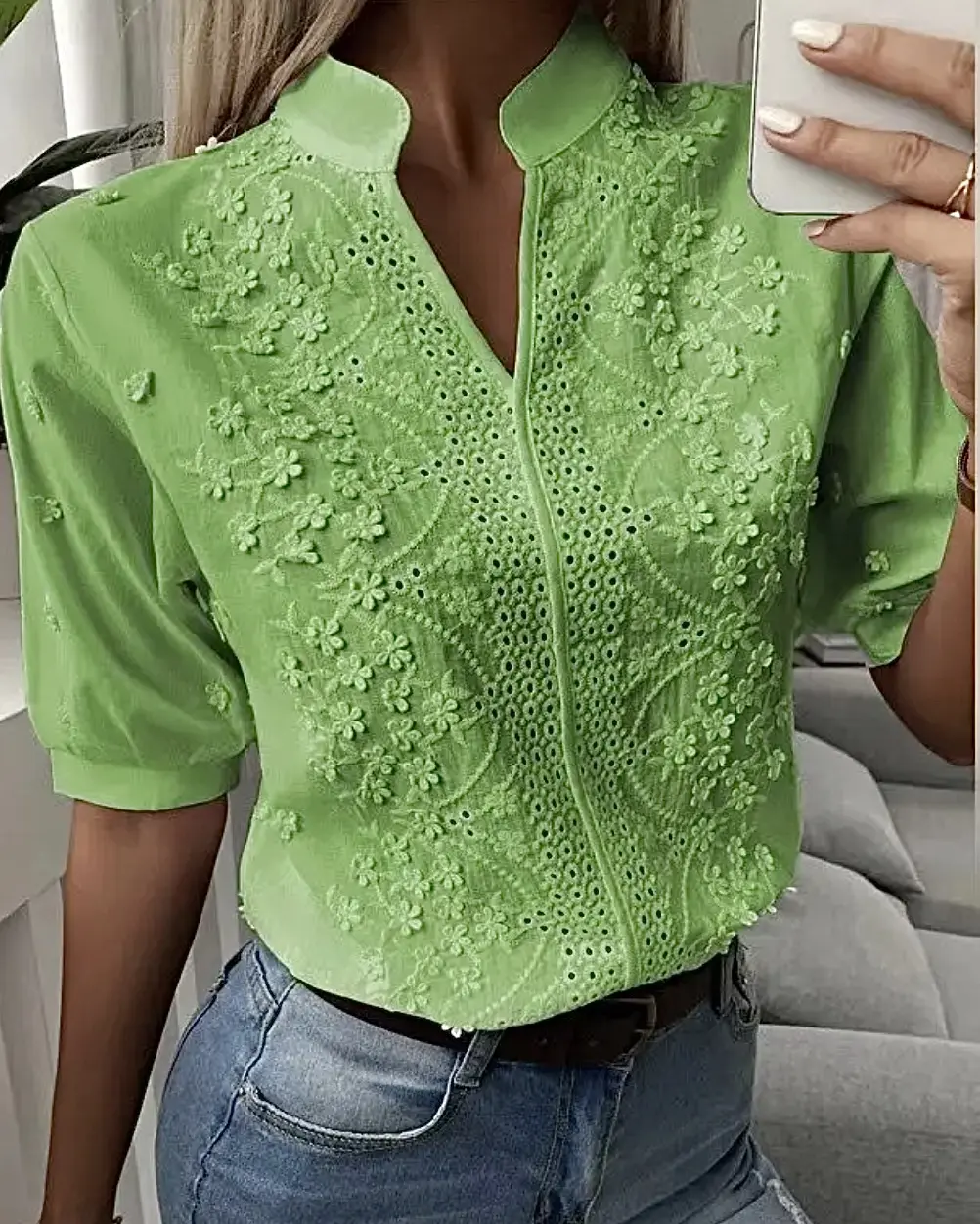 شومیز لینن گل برجستهf915