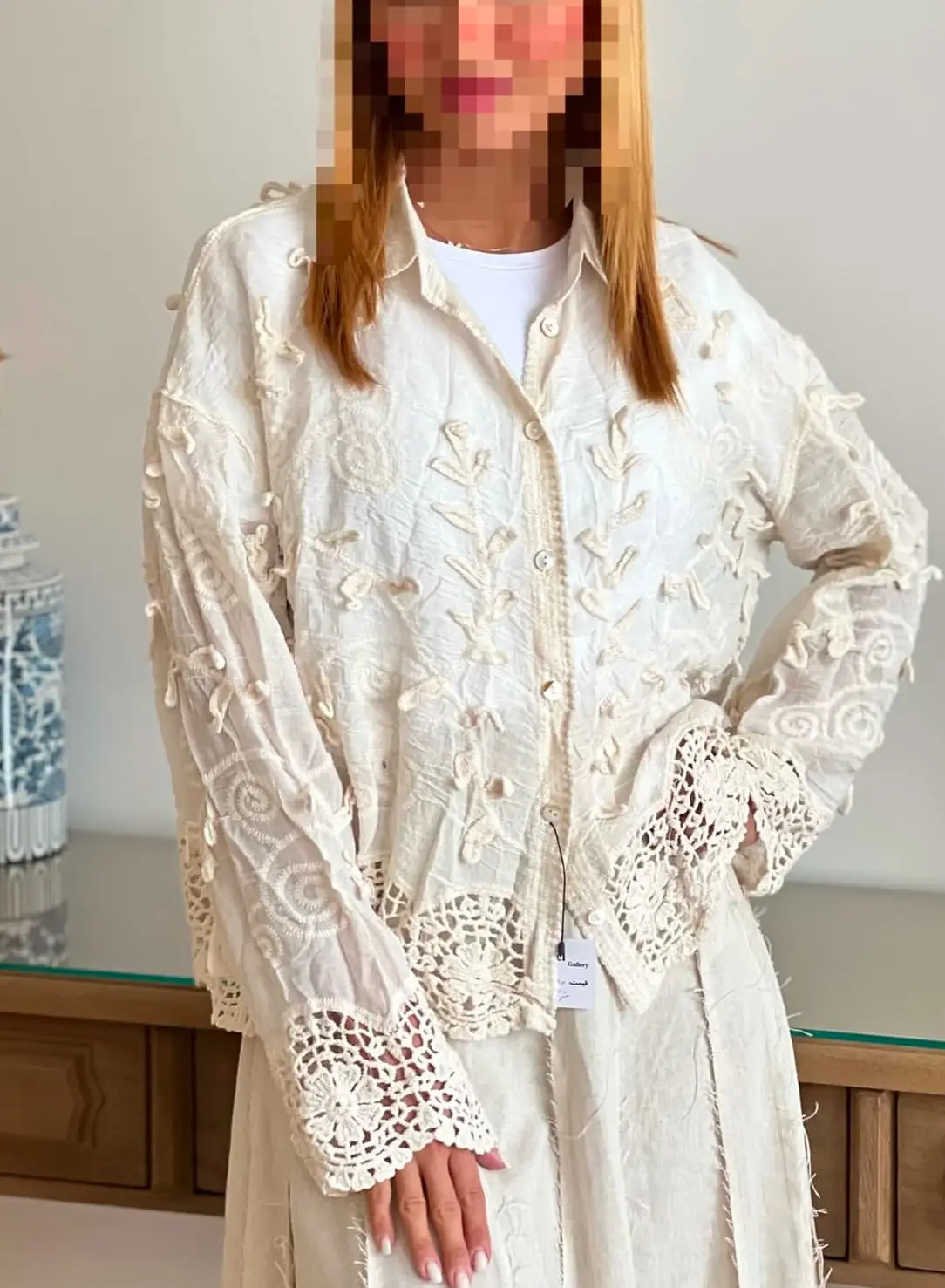 شومیز مانتویی لینن گیپوردار ff172