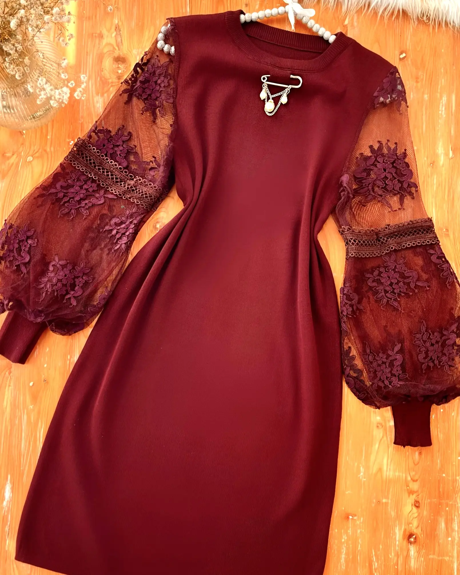 پیراهن بافت آستین گیپورh1330