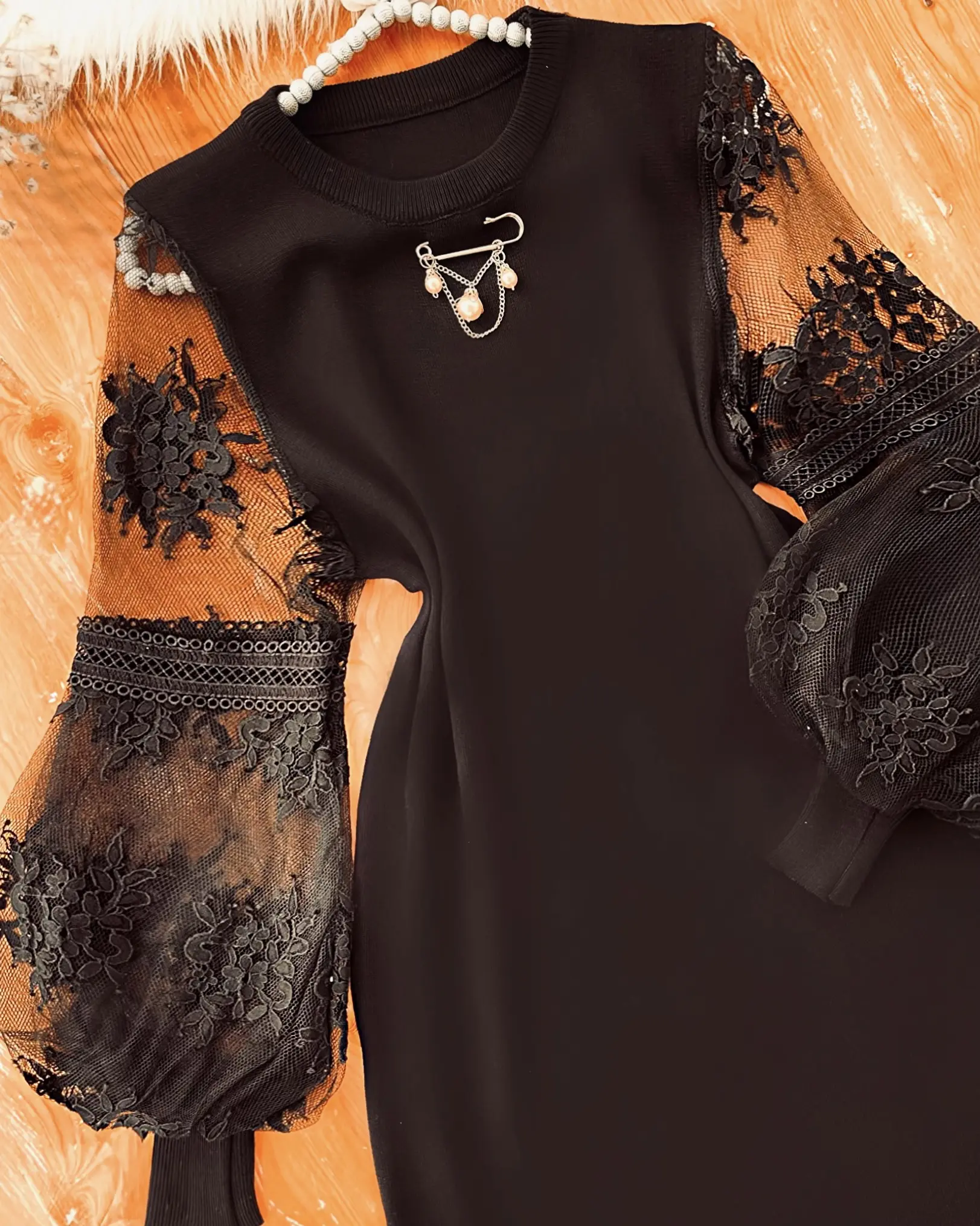 پیراهن بافت آستین گیپورh1330