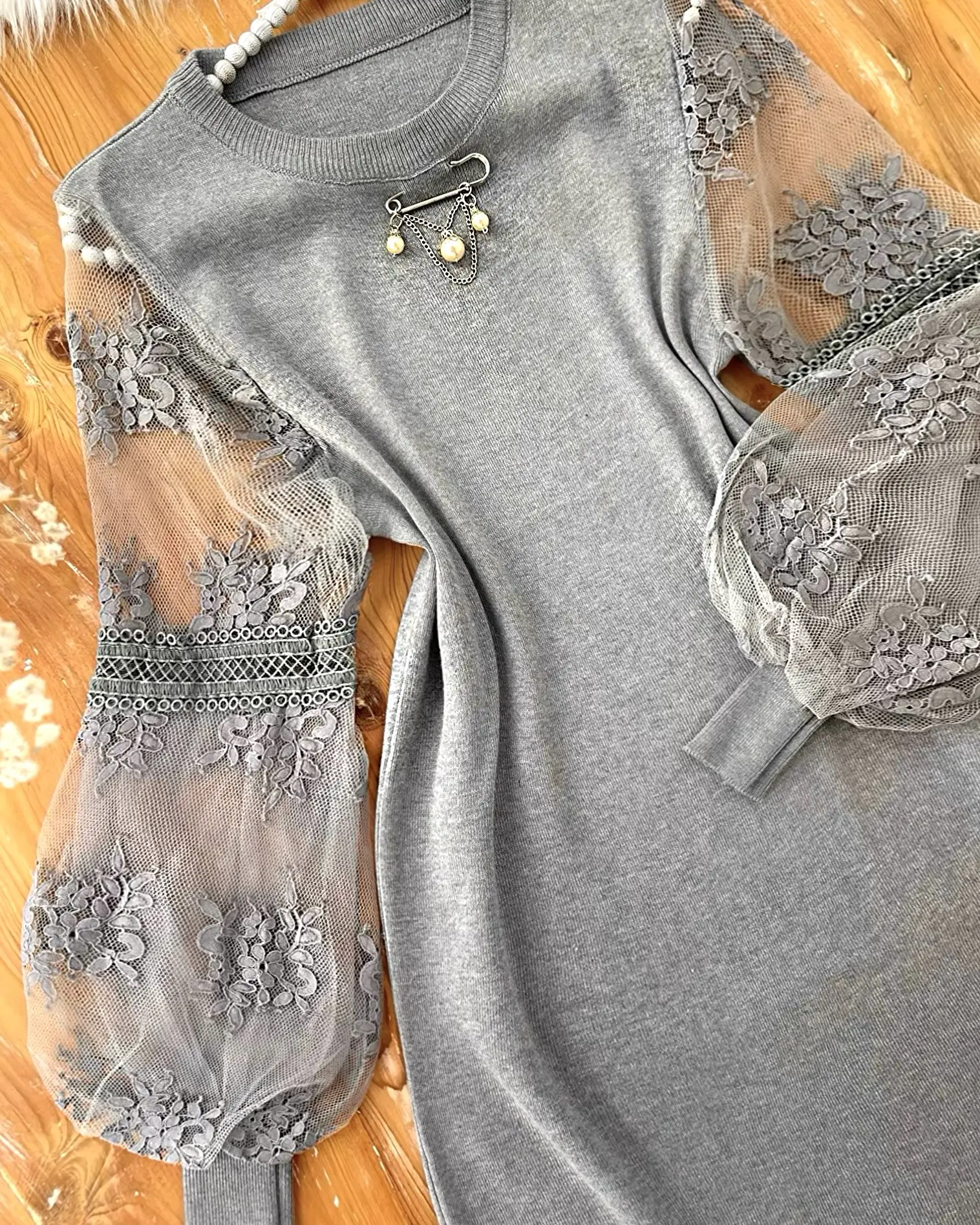 پیراهن بافت آستین گیپورh1330