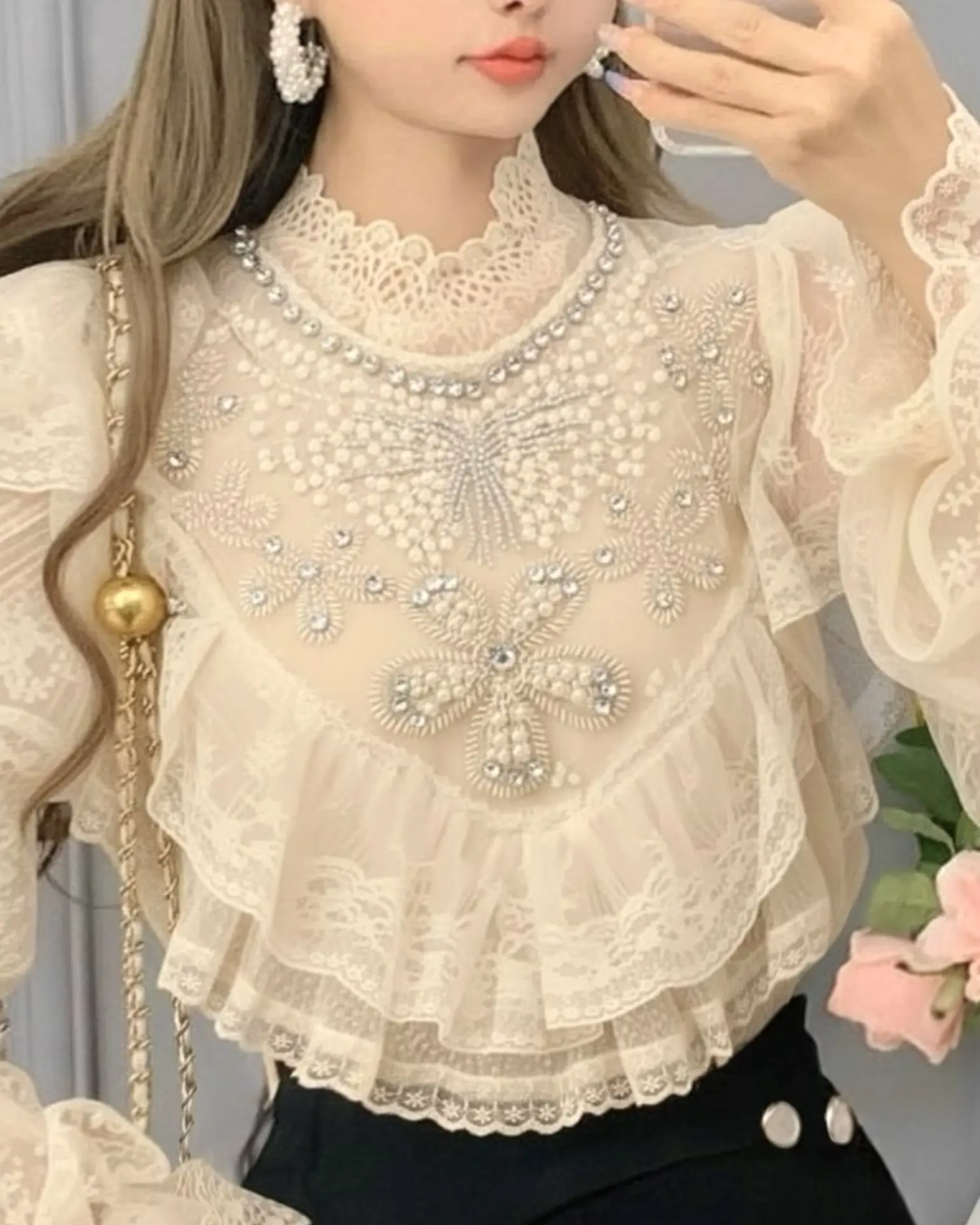 شومیز گیپور سنگ دوزی h1477