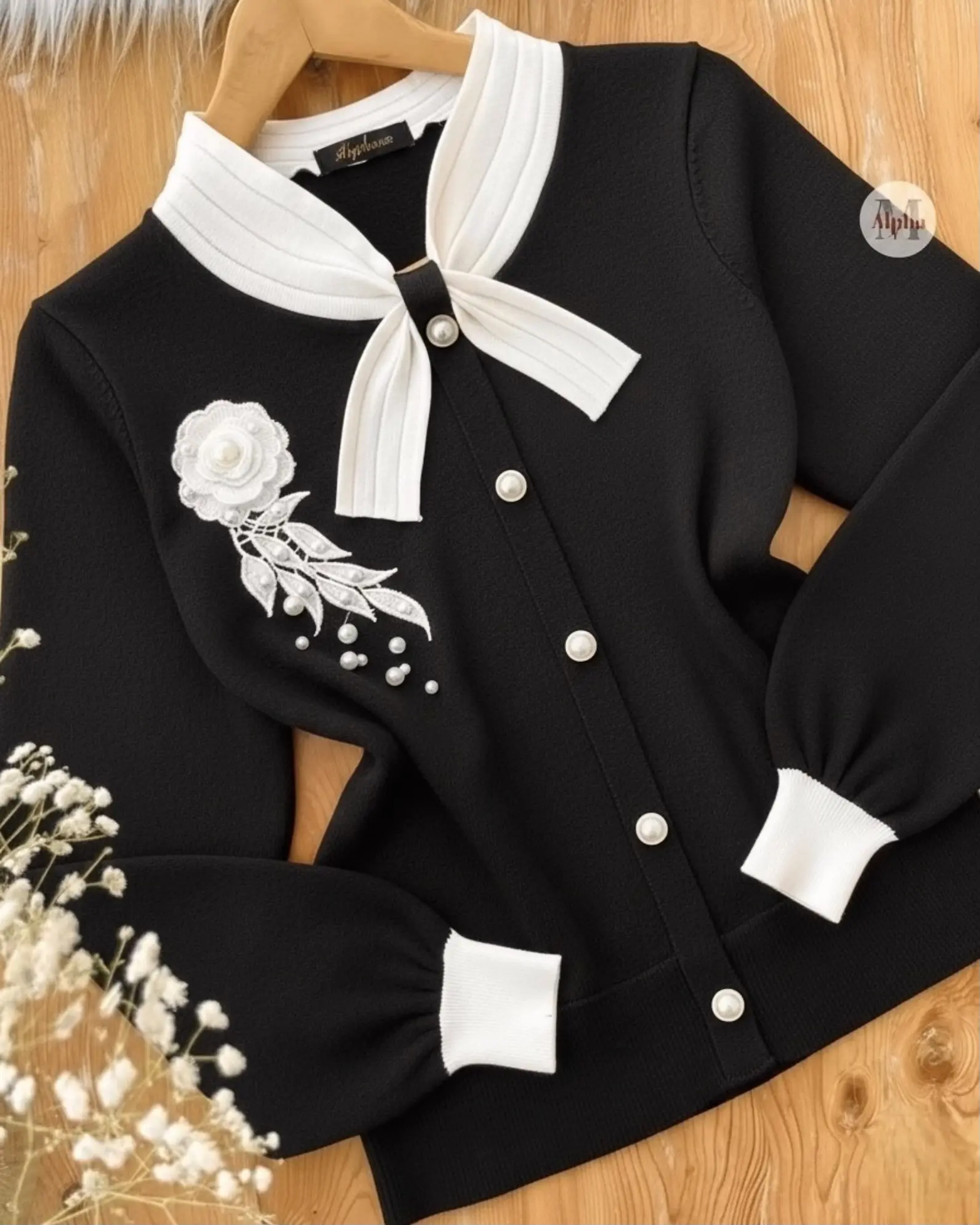 بافت گل برجسته یقه پاپیون h1491