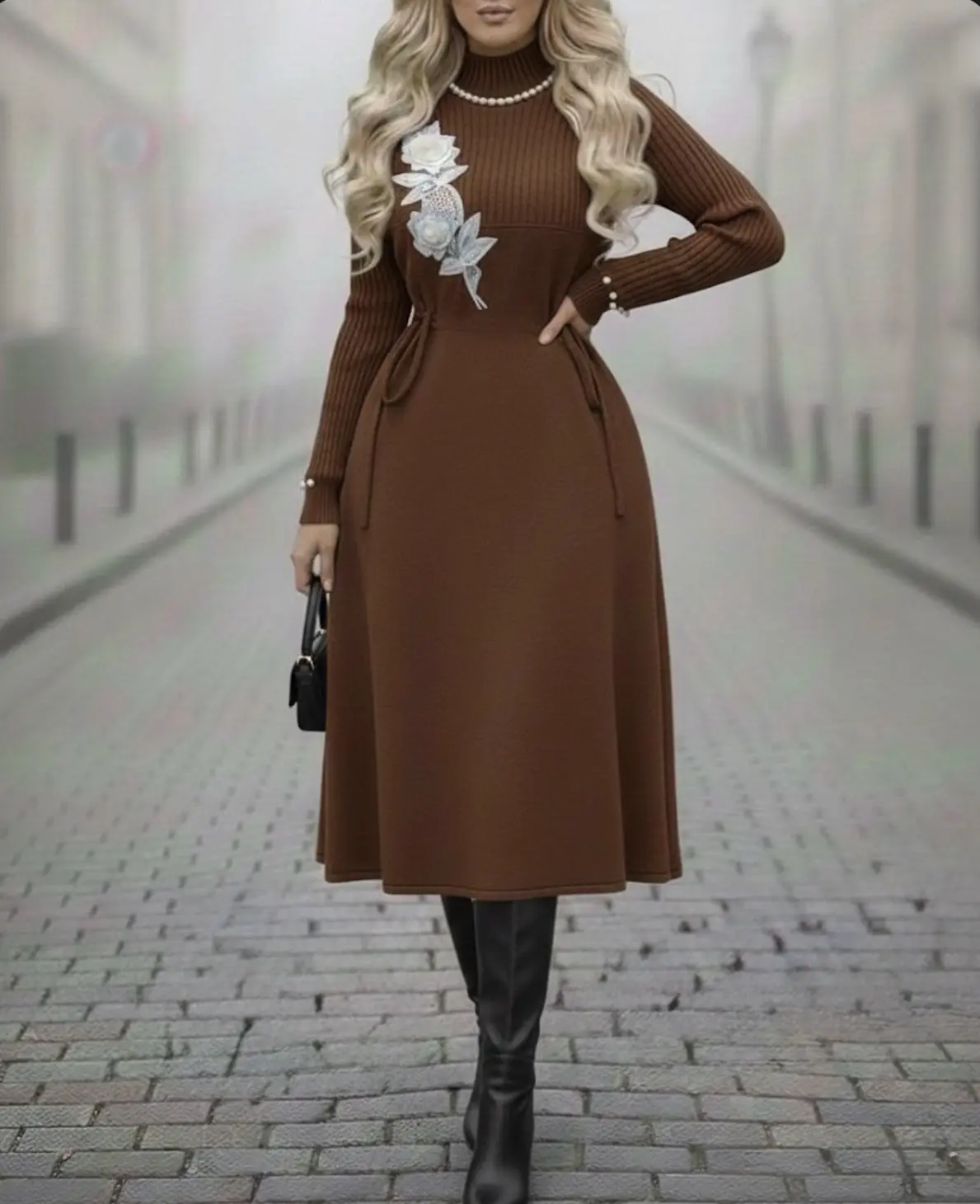 پیراهن بافت گل برجسته h2077