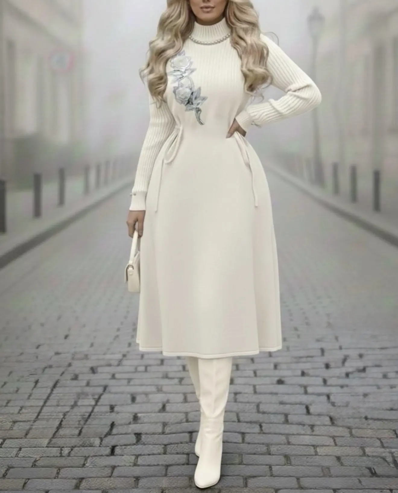 پیراهن بافت گل برجسته h2077