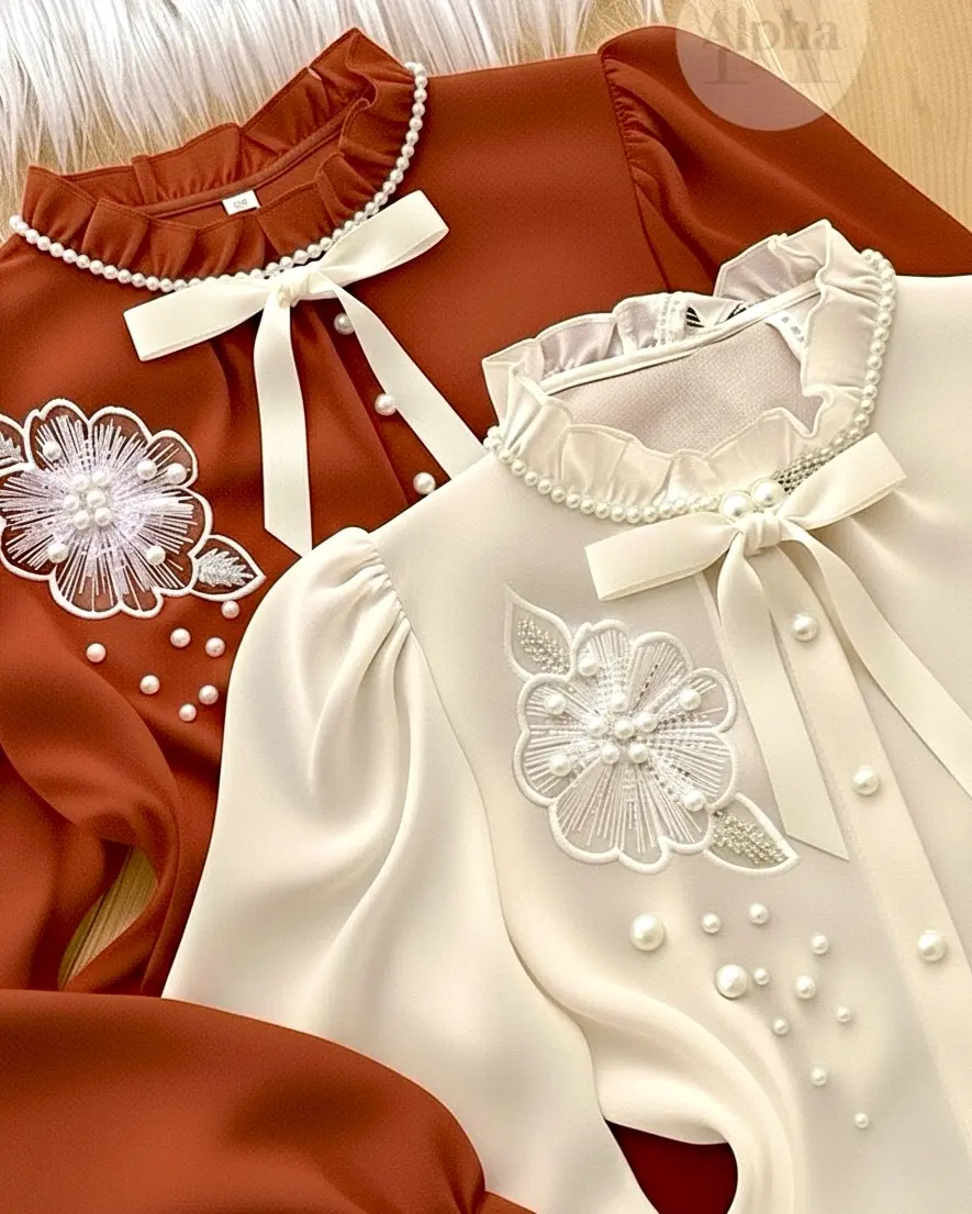 شومیز کارشده یقه پاپیون h3001