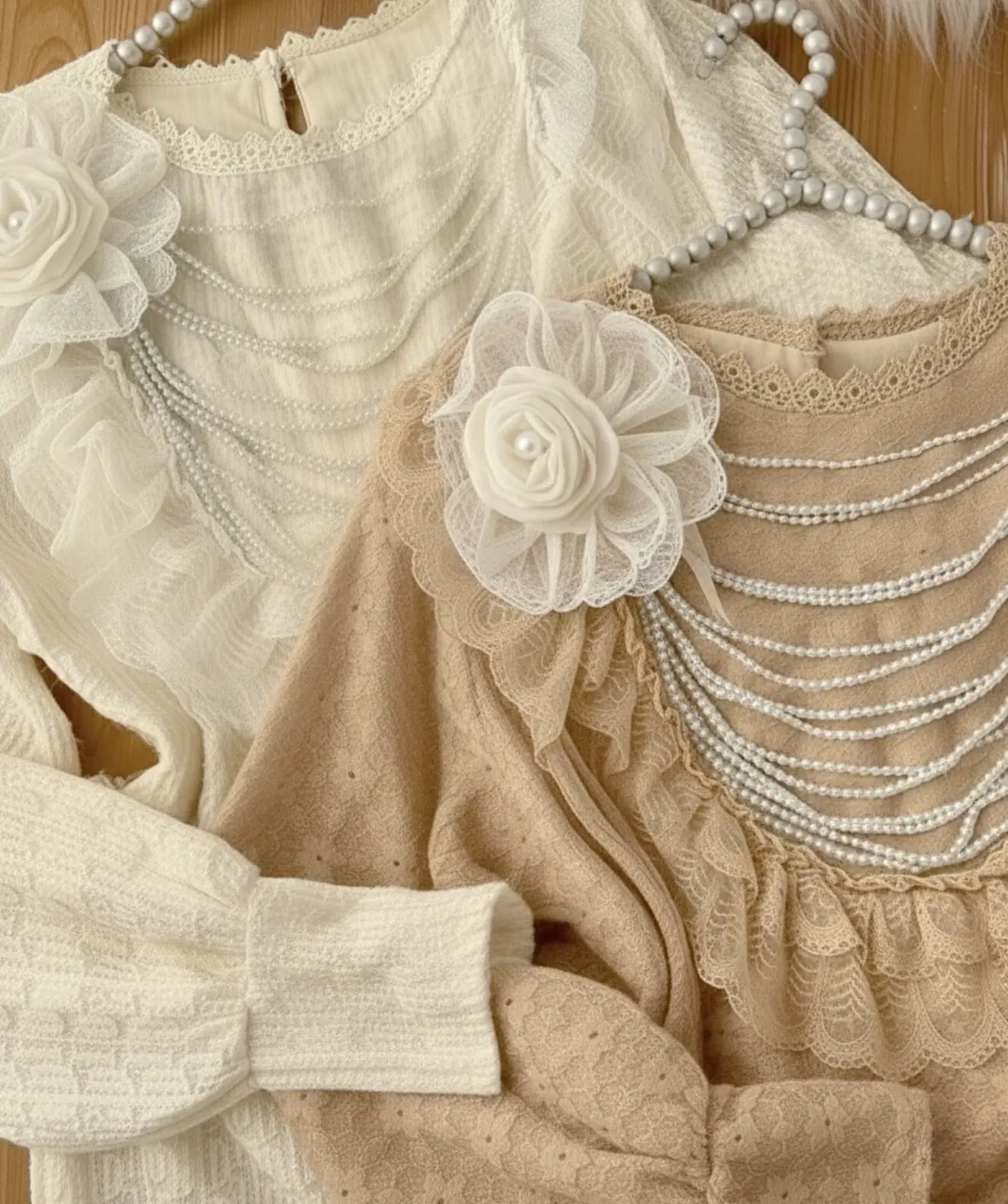 بلوز گیپور عروسکی مروارید دار h3005