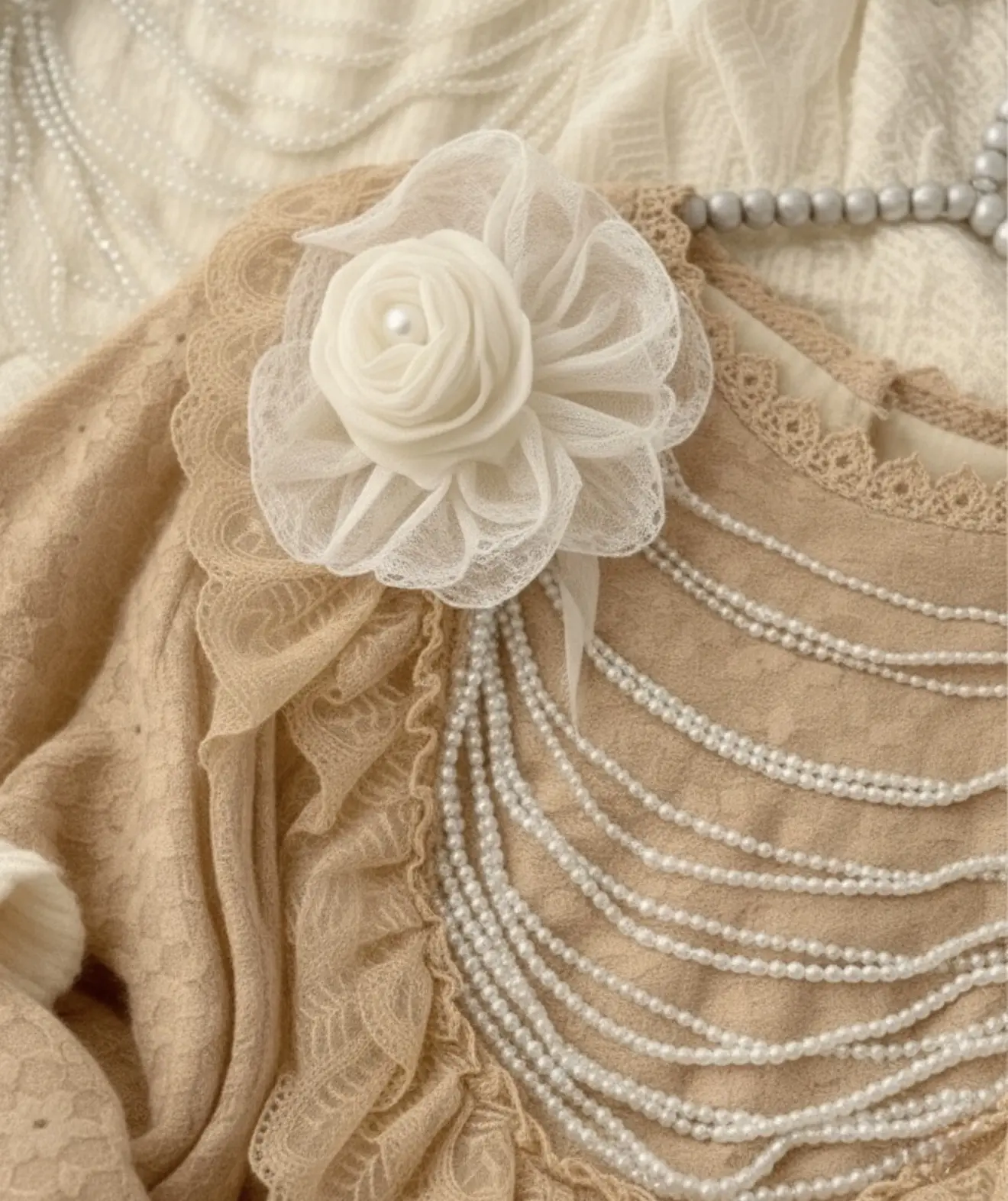 بلوز گیپور عروسکی مروارید دار h3005