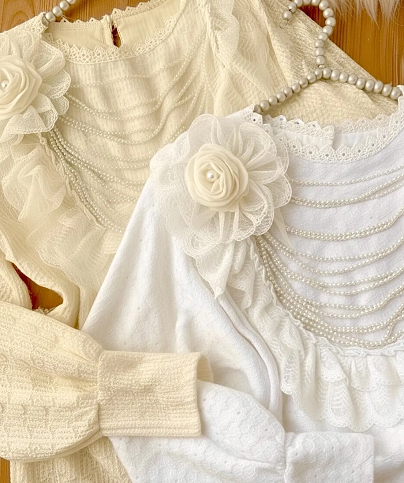 بلوز گیپور عروسکی مروارید دار h3005