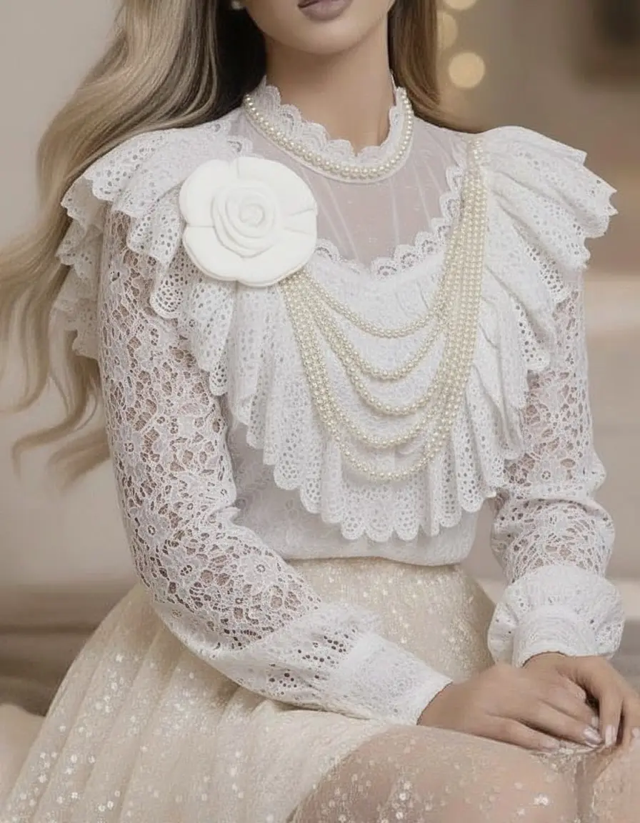 بلوز گیپور عروسکی مروارید دار h3005