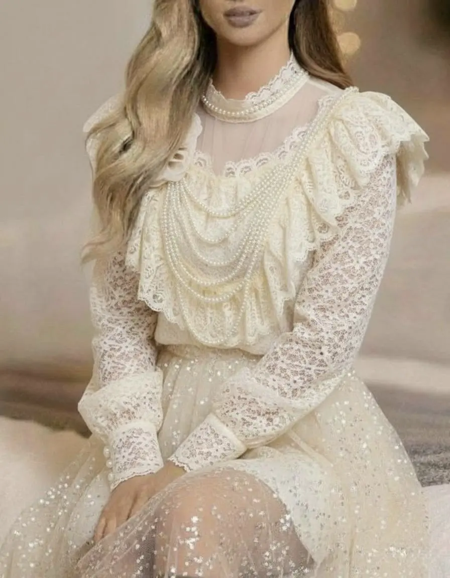 بلوز گیپور عروسکی مروارید دار h3005