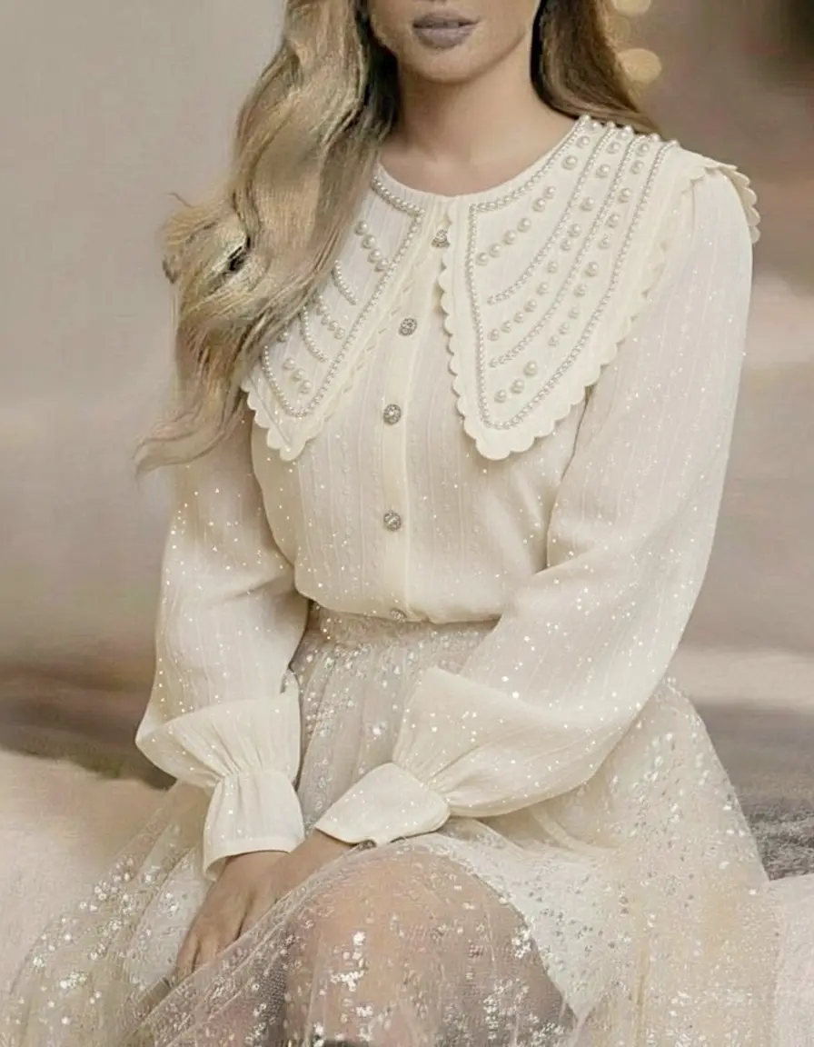 شومیز یقه عروسکی کارشده h3050