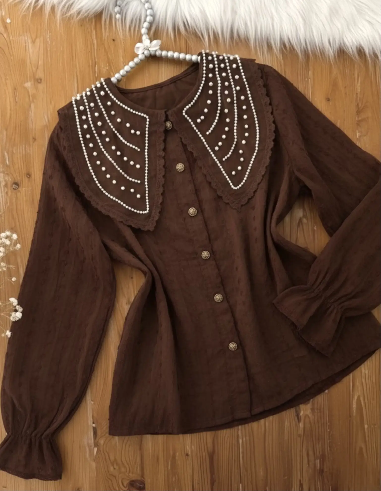 شومیز یقه عروسکی کارشده h3050