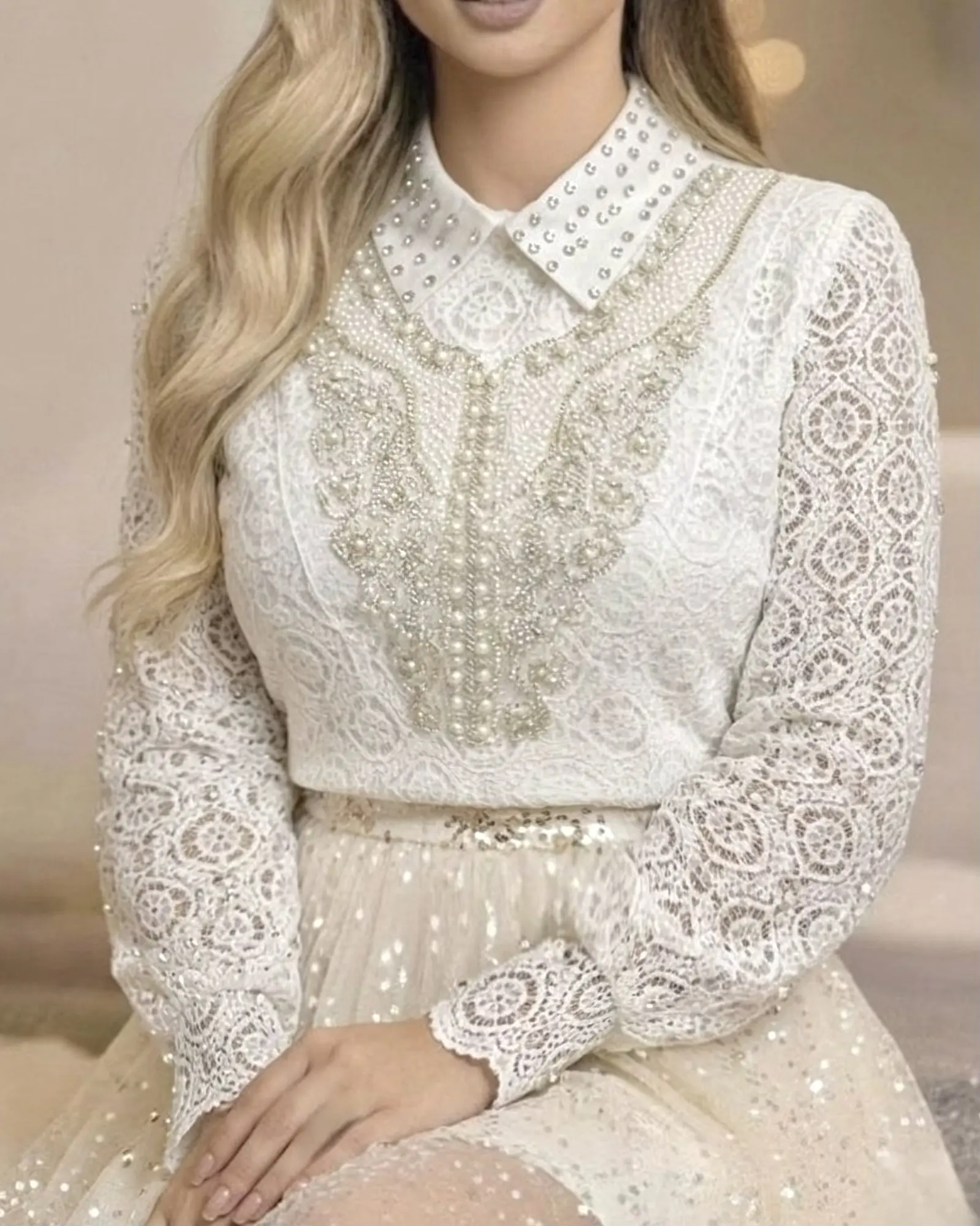 شومیز گیپور سنگ دوزی شده h5030
