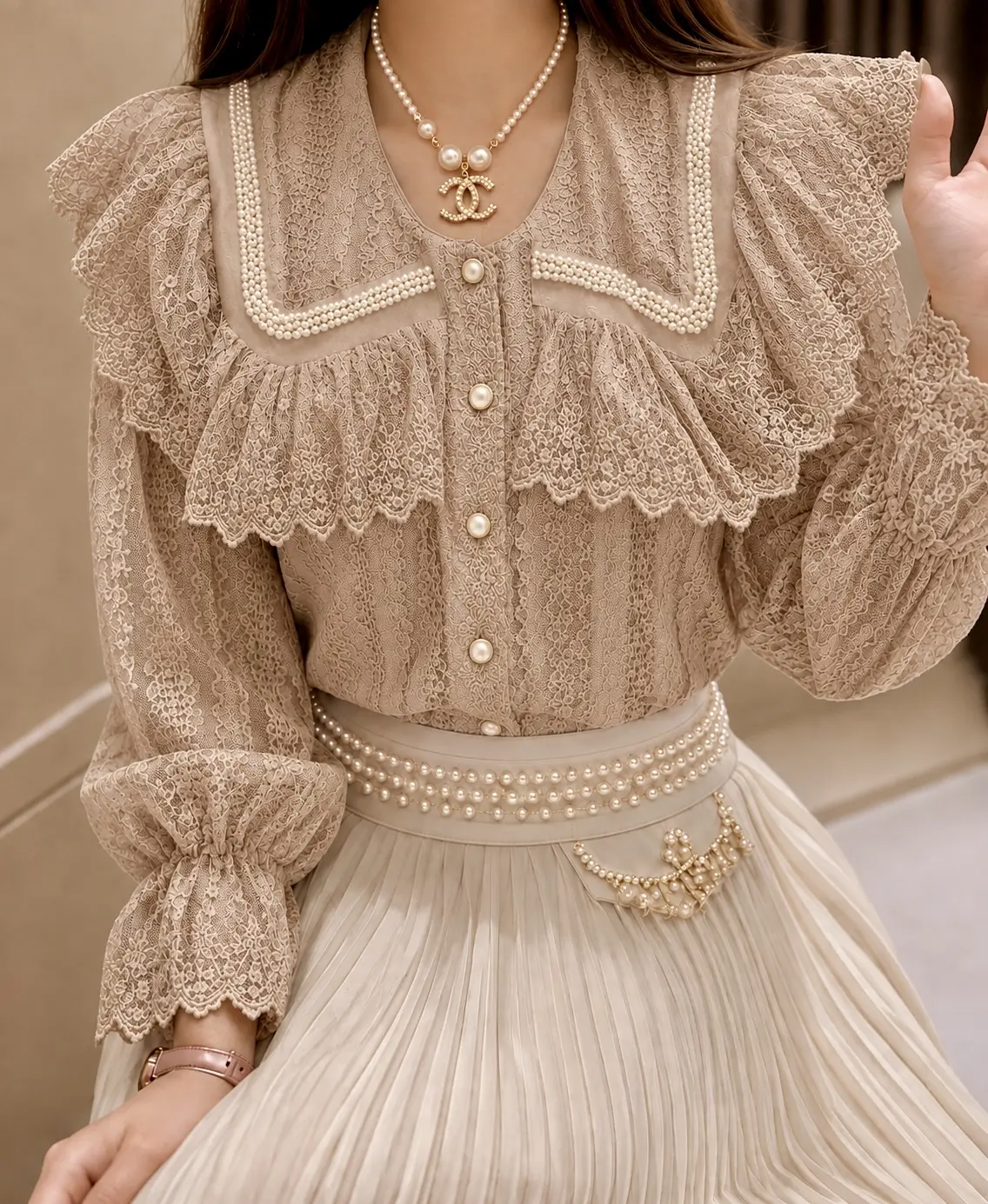 شومیز گیپور پرنسسی نگین دار h5022