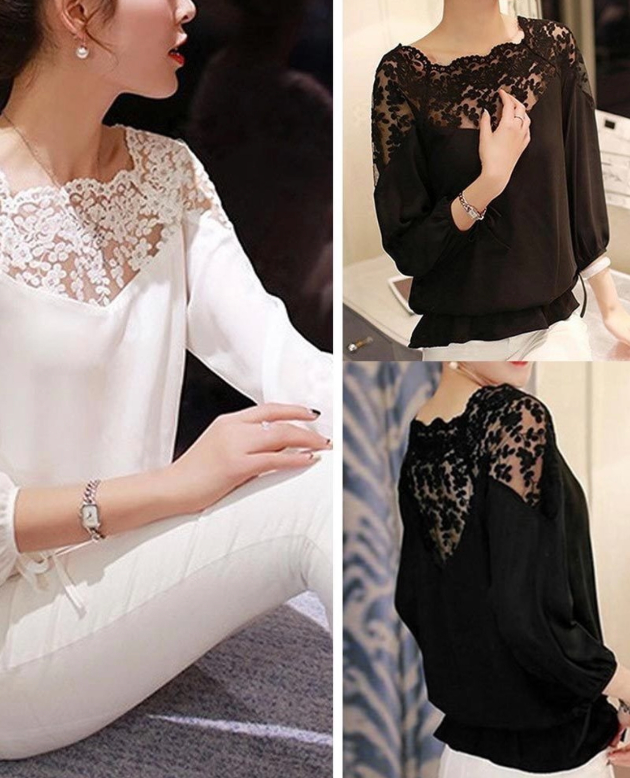 شومیز سرشونه دانتل A990