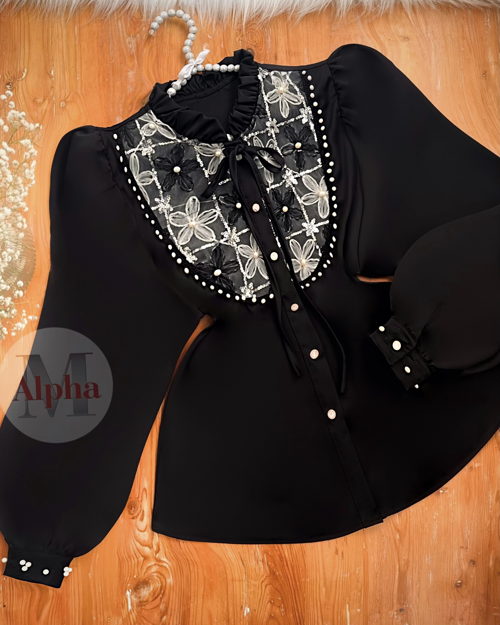شومیز مجلسی گیپور و مروارید d431
