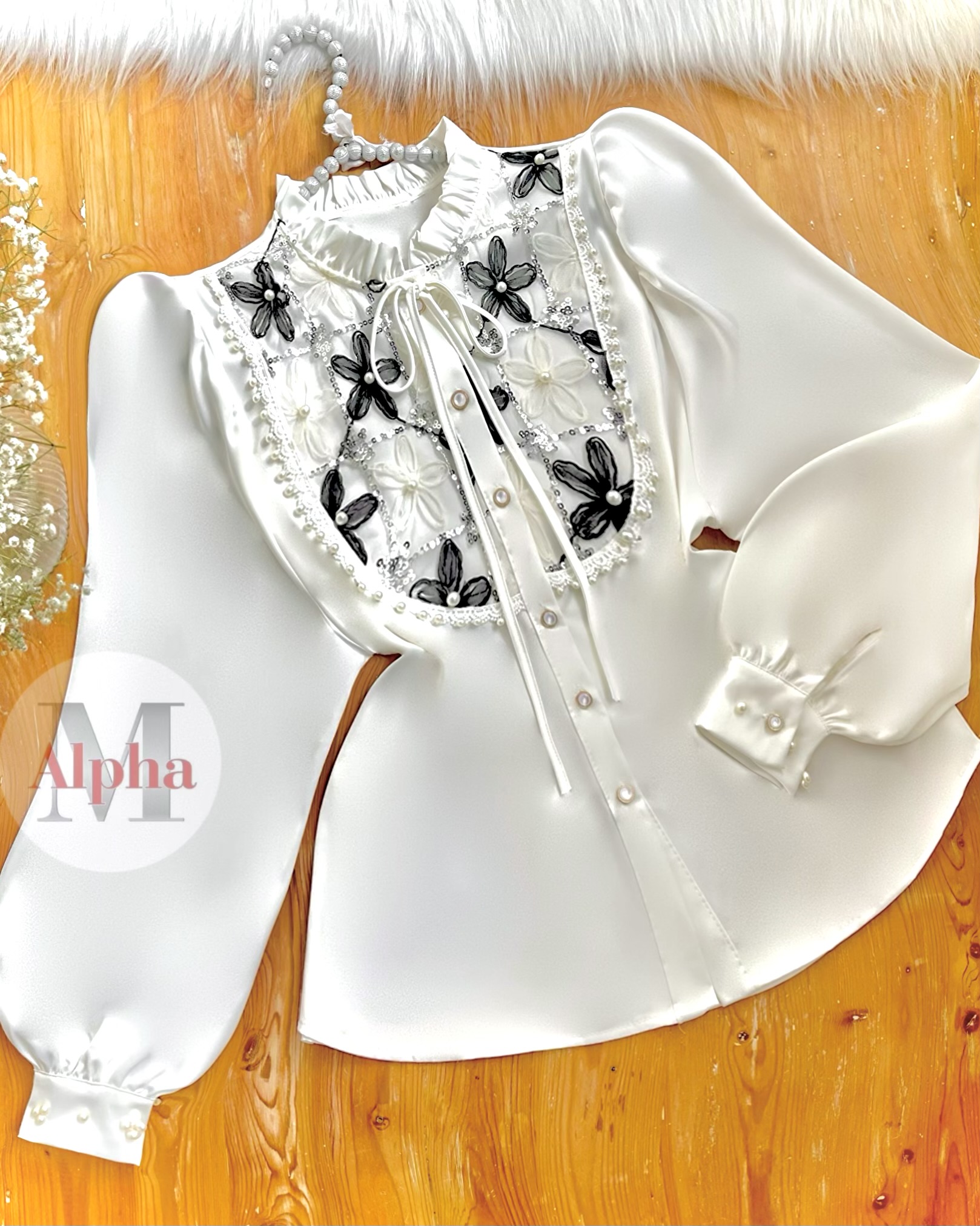 شومیز مجلسی گیپور و مروارید d431