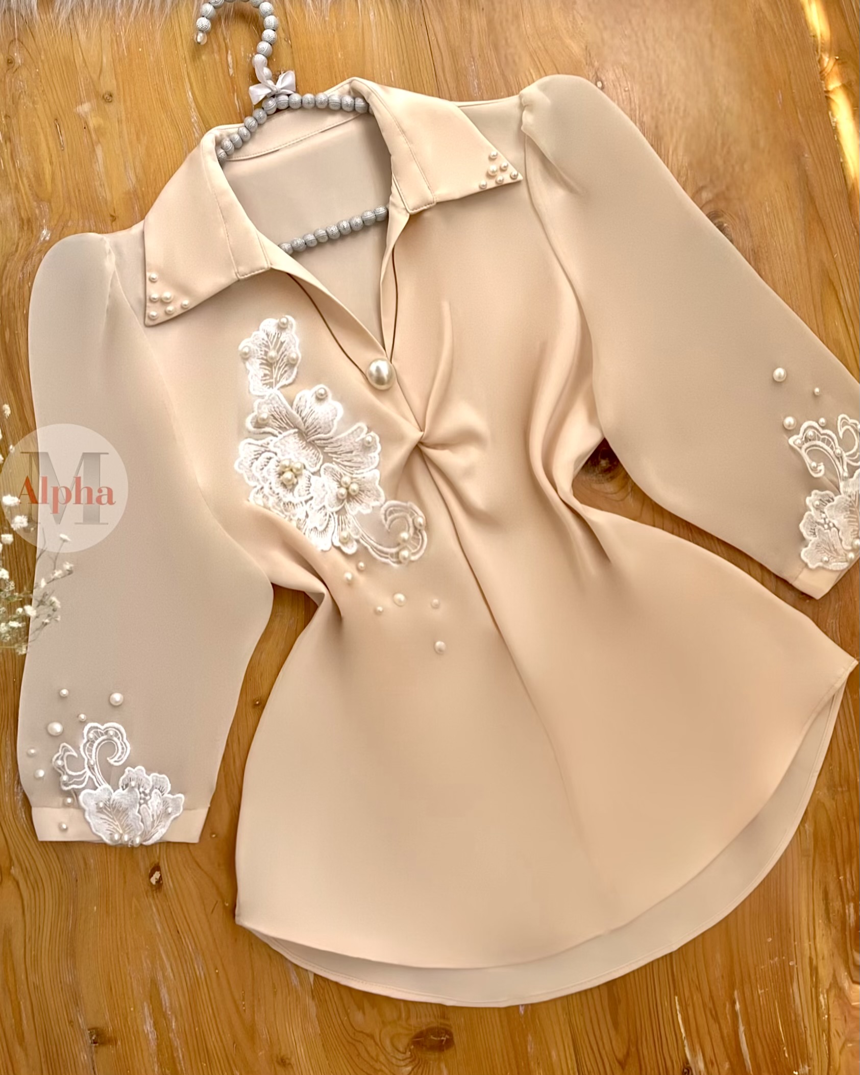 شومیز ساتن مروارید کار شده f126