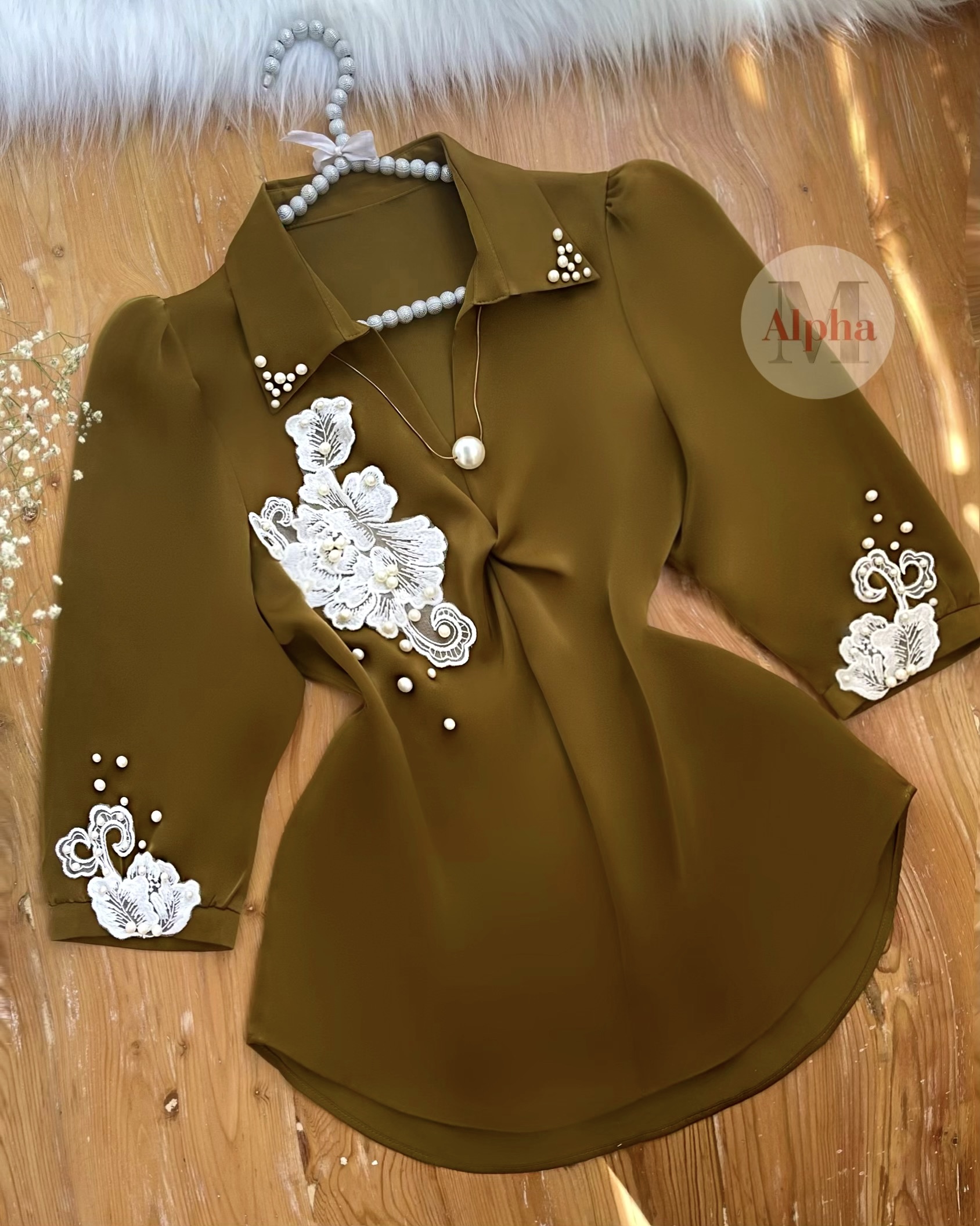 شومیز ساتن مروارید کار شده f126