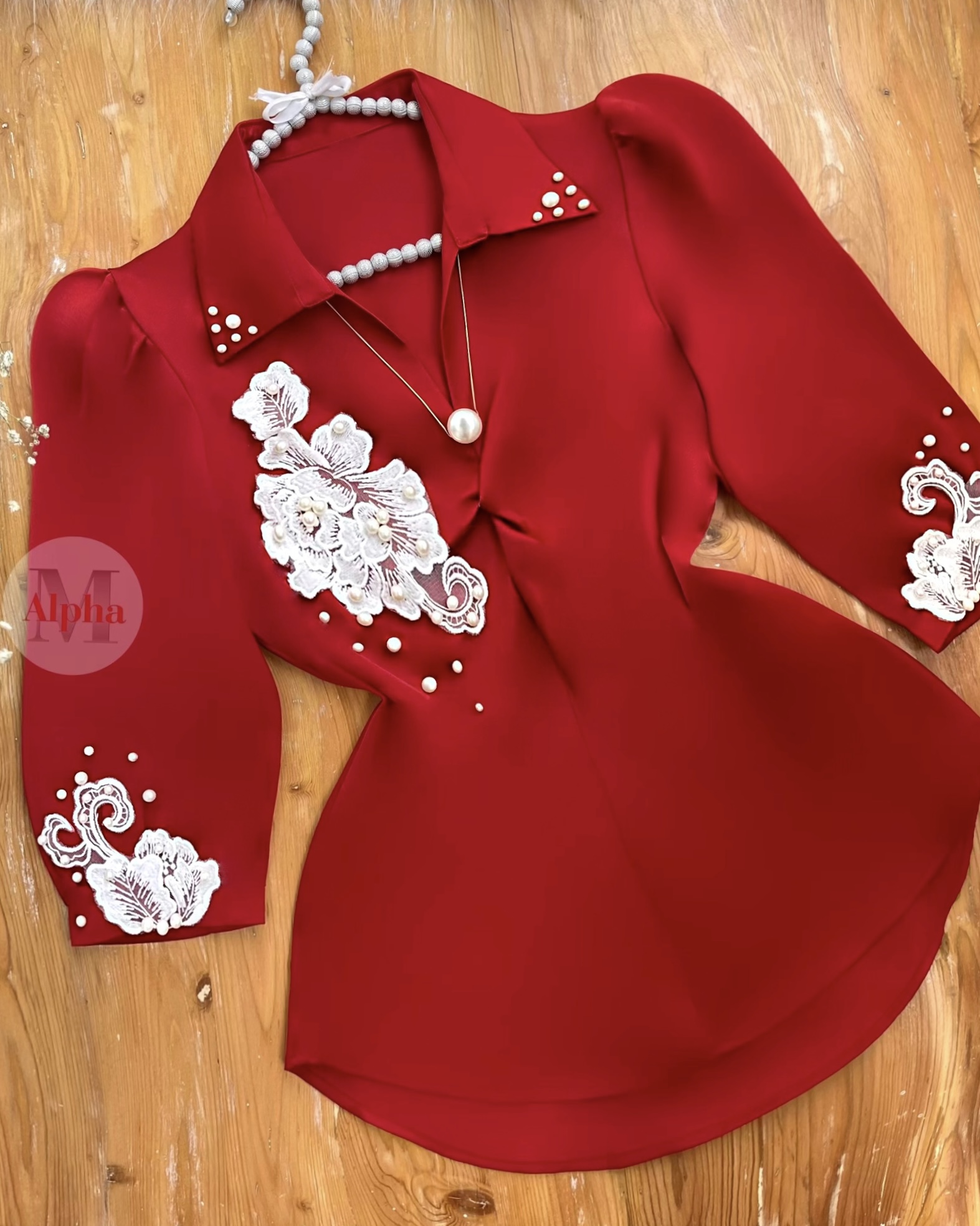 شومیز ساتن مروارید کار شده f126